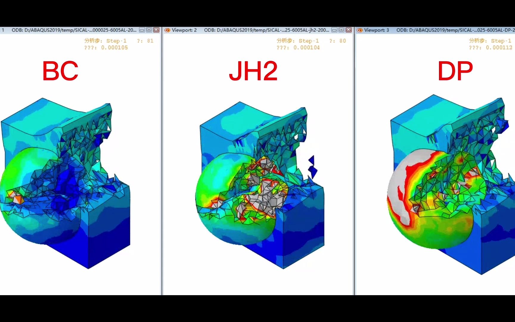 abaqus铝基碳化硅SICAL的切削,BC,JH2,Dp三种本构的对比哔哩哔哩bilibili