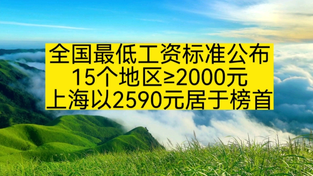 31省份最低工资公布,上海2590元仍居榜首,15个省份月最低工资标准在2000元以上,从小时工资算,北京小时最低工资标准为25.3元,为全国最高.哔哩...