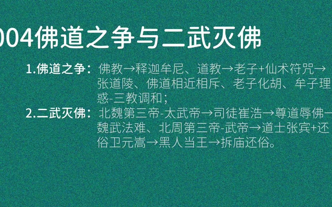 [图]004佛道之争与二武灭佛：老子化胡、张道陵、三教调和、北魏太武帝、司徒崔浩、北周武帝、道士张宾、卫元嵩、黑人当王