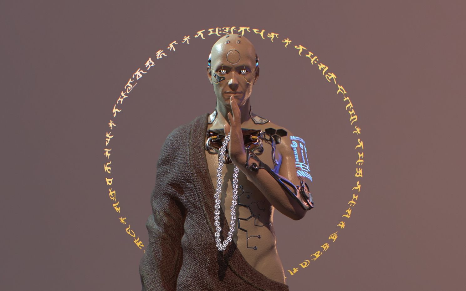 活动作品赛博僧人花了小半个月做的角色设计cg