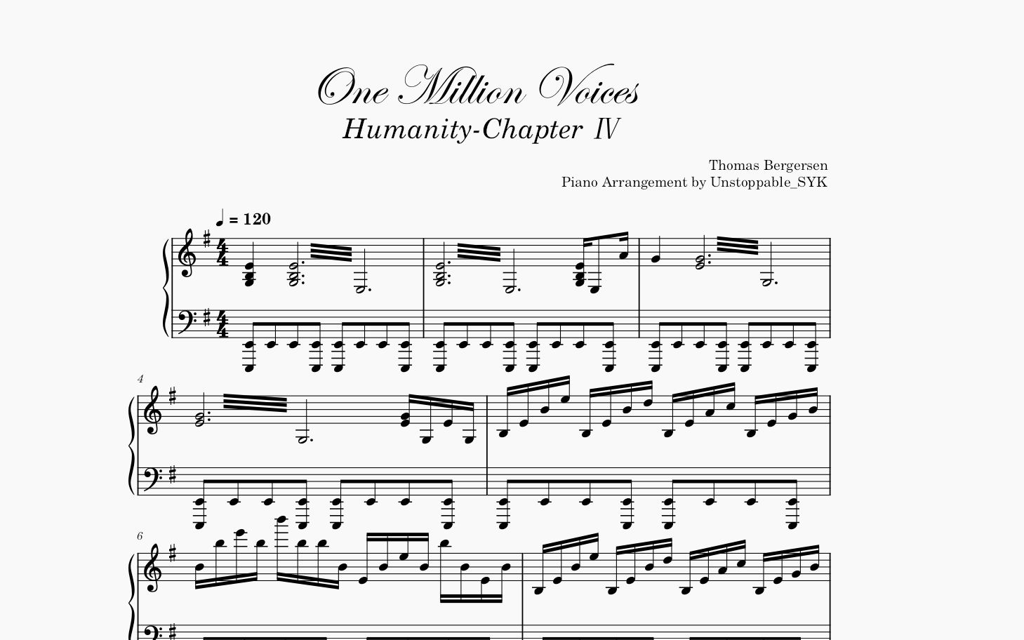 [图]One Million Voices (by Thomas Bergersen) 钢琴改编