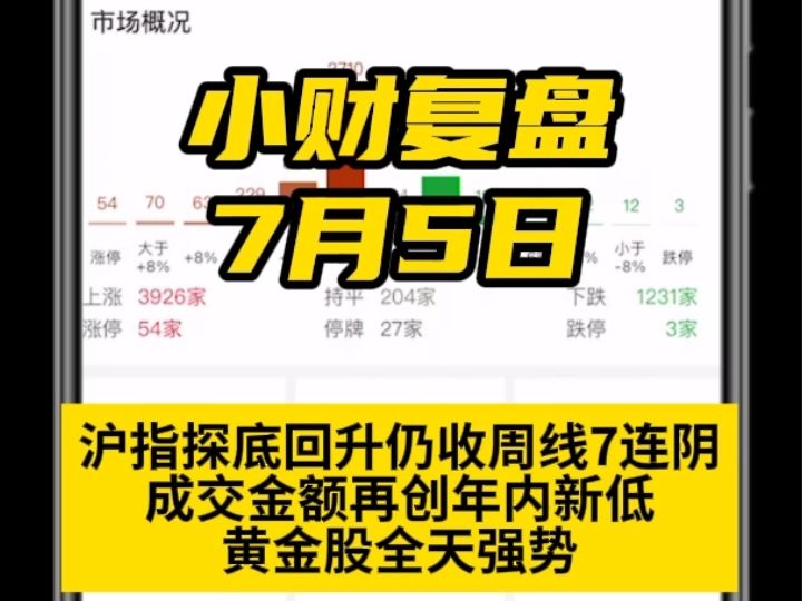 沪指探底回升仍收周线7连阴,成交金额再创年内新低,黄金股全天强势哔哩哔哩bilibili