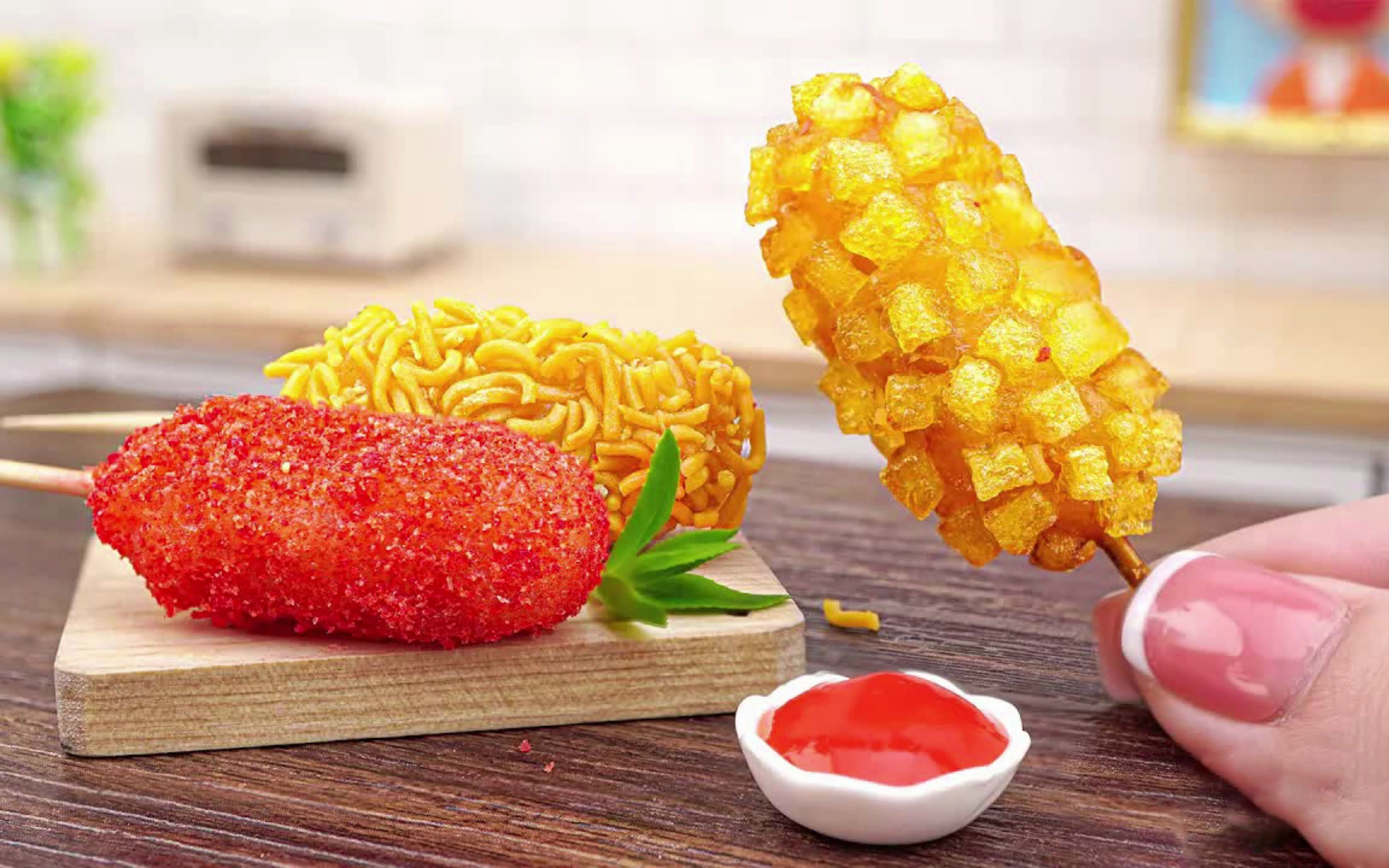 沉浸式治愈解压美食:自制煎炸多种口味热狗