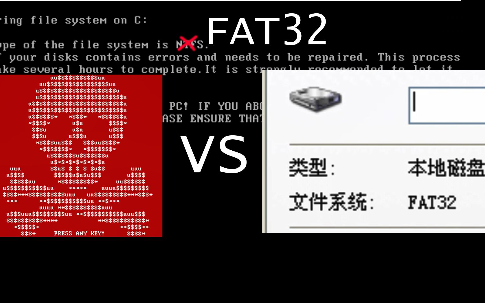 运行petya病毒,但磁盘格式是fat32