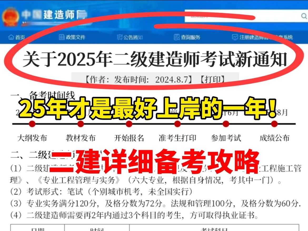 二建考试8月新通知:25年才是最好上岸的一年!二级建造师保姆级备考攻略,25年到底如何备考?哔哩哔哩bilibili