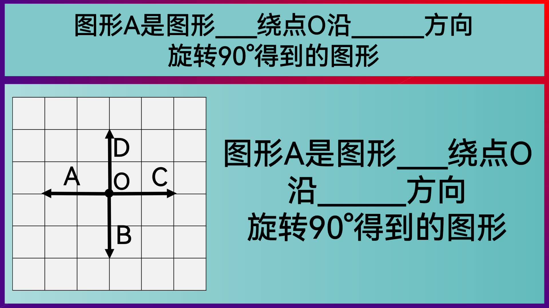 [图]五年级数学：图形A是图形__绕点O沿__方向旋转90°得到的图形