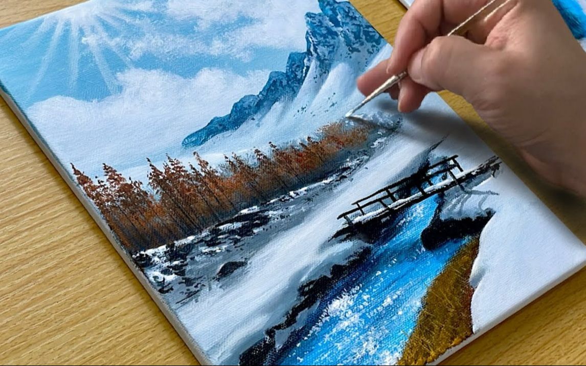 【丙烯画】【绘画教程】下雪的早晨Snowy Morning Acrylic Painting for Beginners哔哩哔哩bilibili