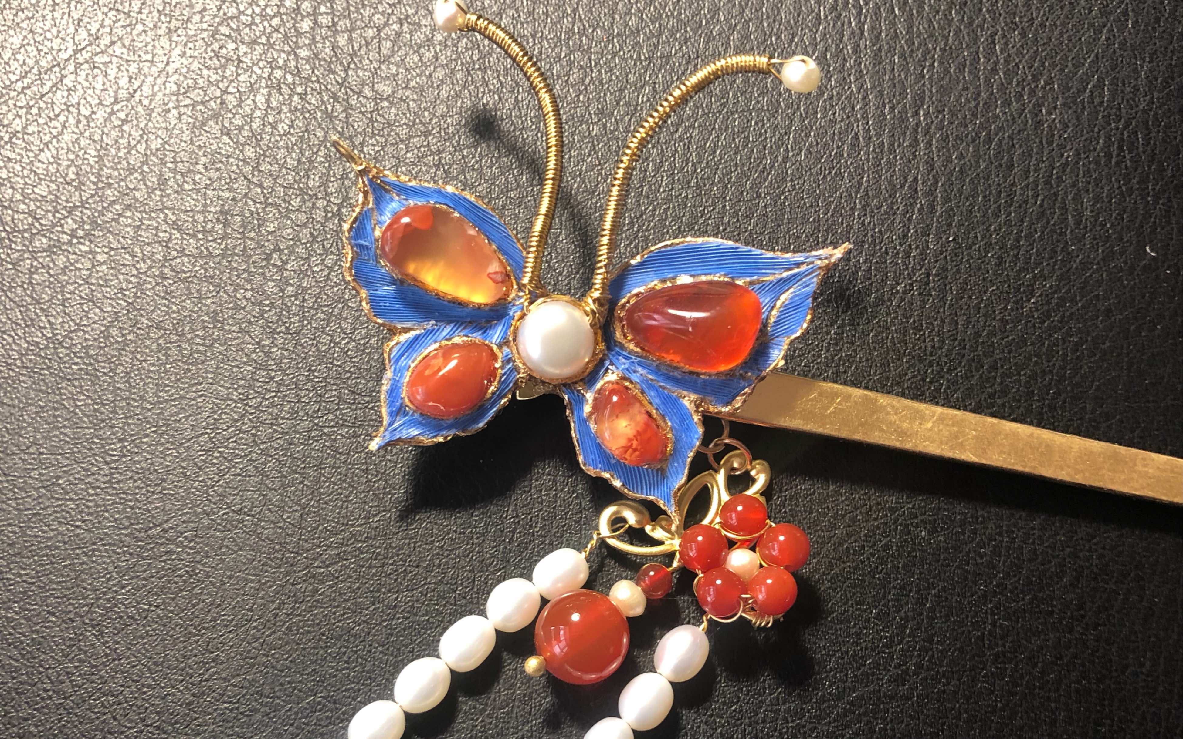 【仿点翠嵌宝蝴蝶簪教程】用铺鱼缸底石头做一支漂亮簪子