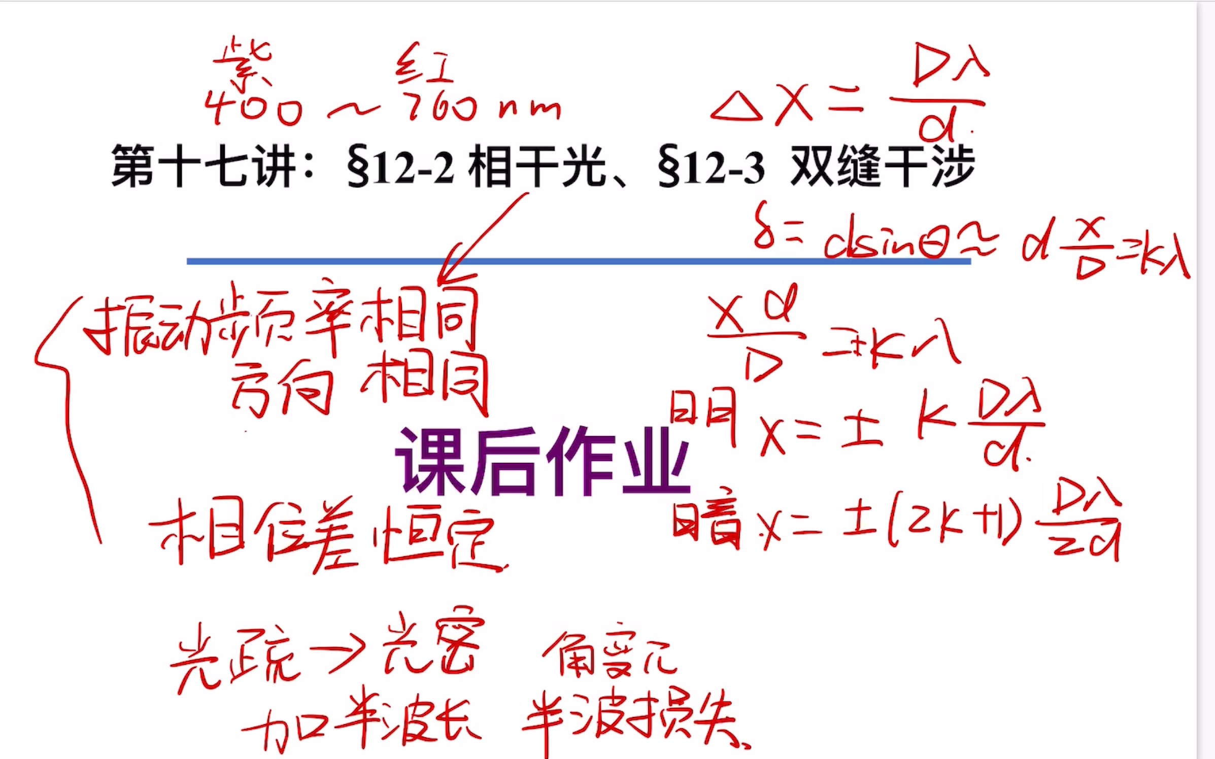 「光学」作业17 相干光 双缝干涉哔哩哔哩bilibili