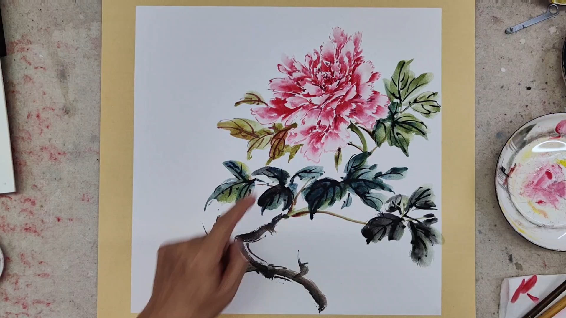 粉色牡丹国画小写意技法