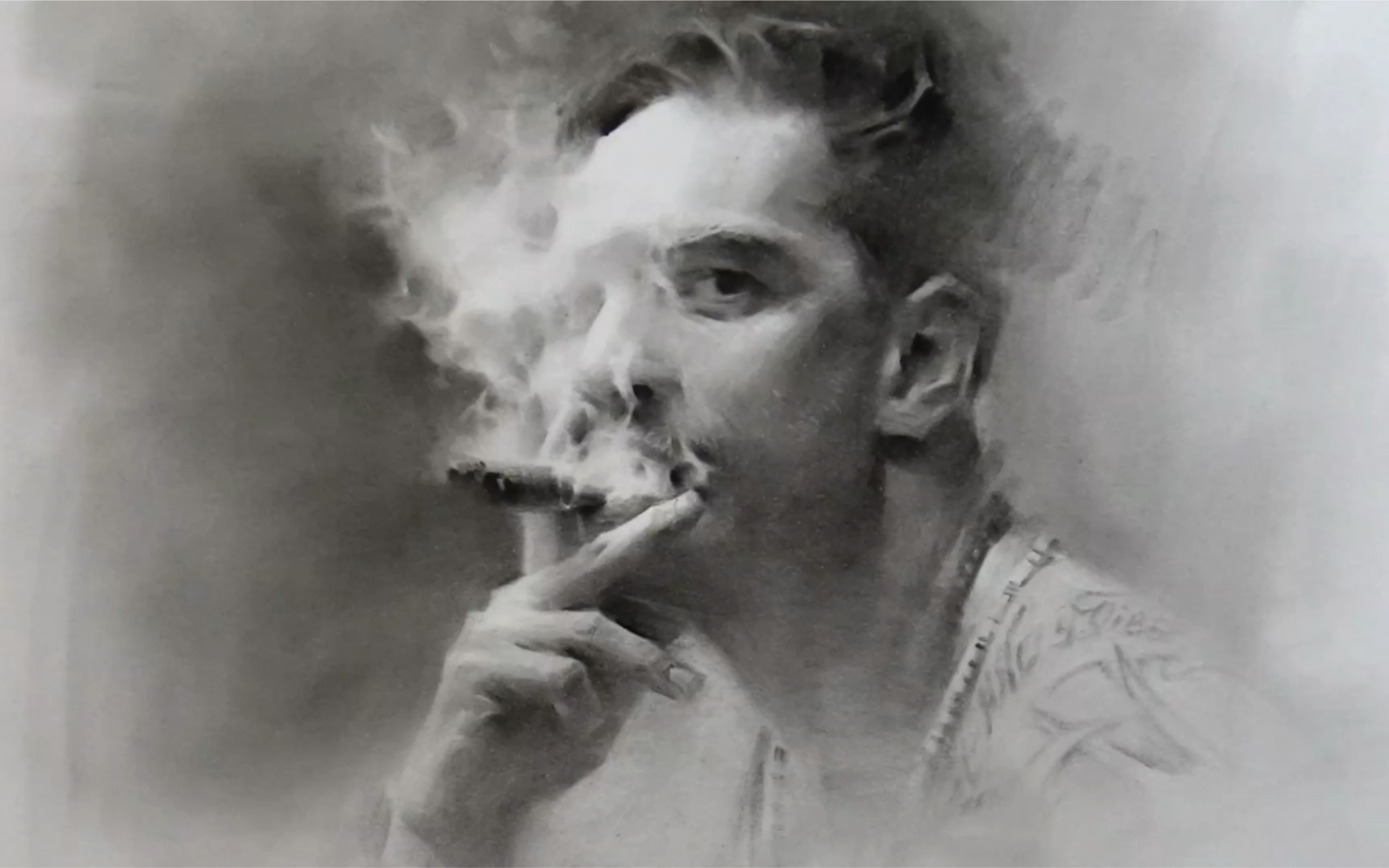 素描抽烟的大叔图片图片