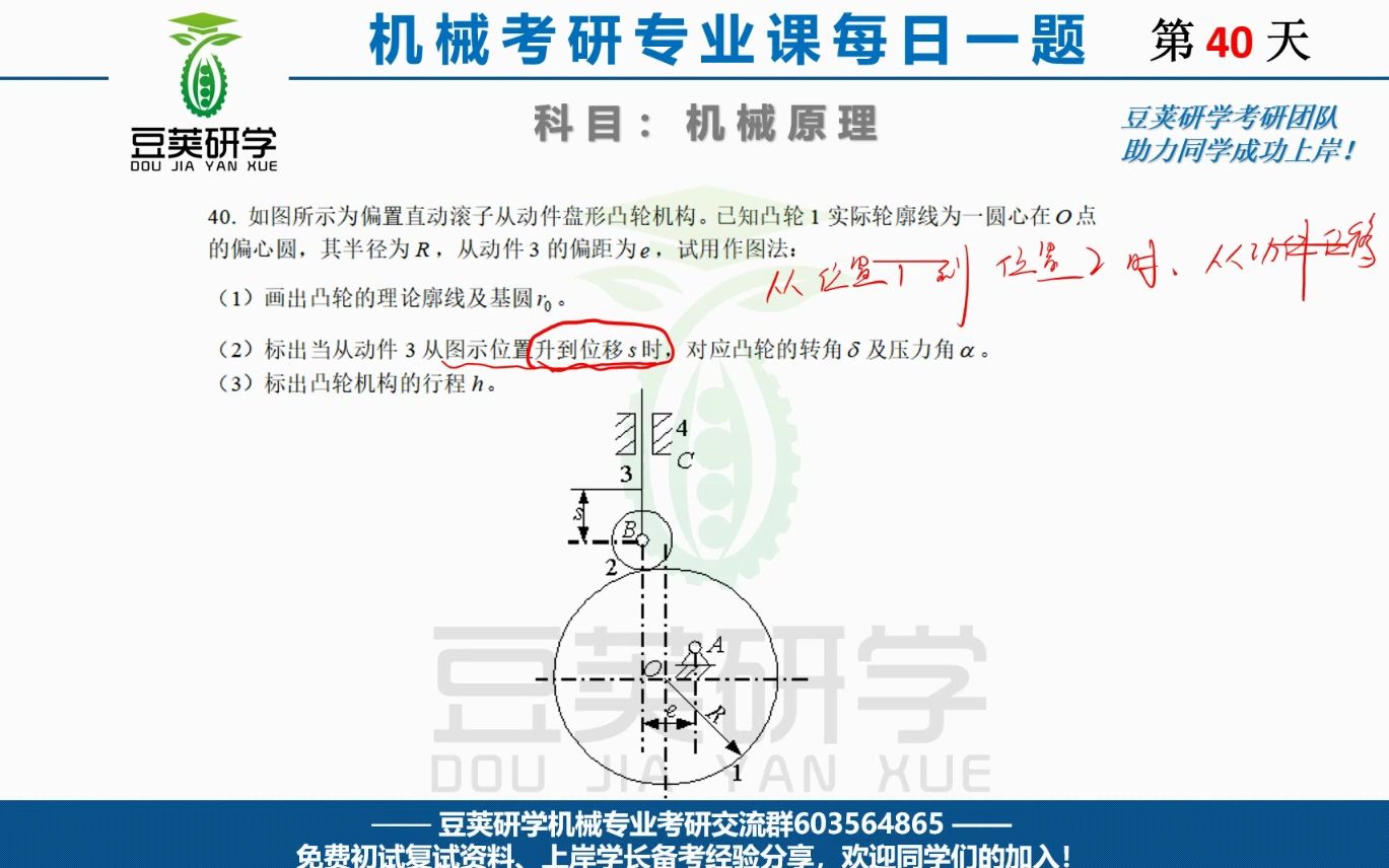 [图]机械原理考研每日一题——凸轮作图