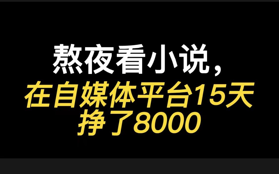 熬夜看小说,在自媒体平台15天挣了8000,不用露脸适合新手哔哩哔哩bilibili