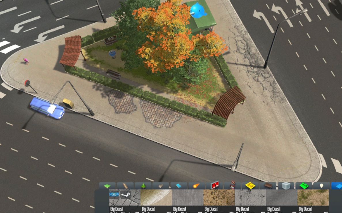 都市天际线两分钟建成三角形环岛小公园造景大手子系列