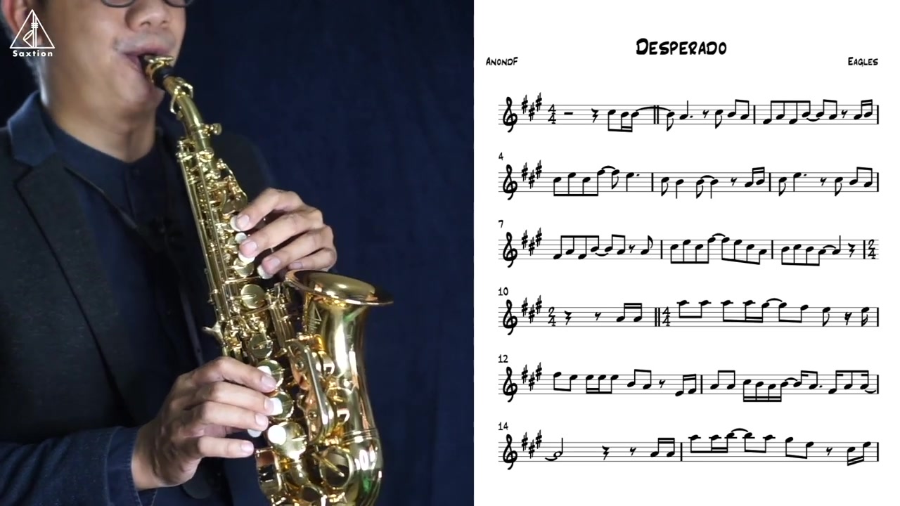 [图]高音小弯管演奏和乐谱->"亡命徒" Desperado (transcription) for saxophone