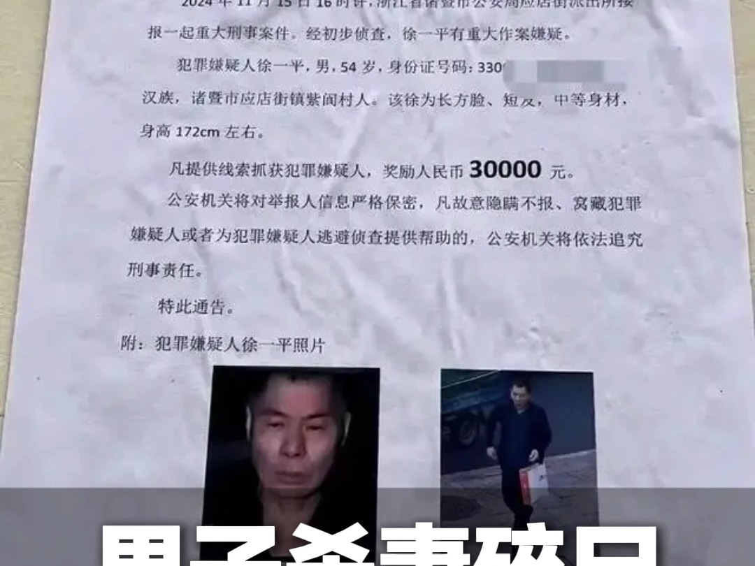 浙江诸暨发生重大刑案54岁男子在逃,警方悬赏30000元缉凶,村民:他杀妻碎尸哔哩哔哩bilibili