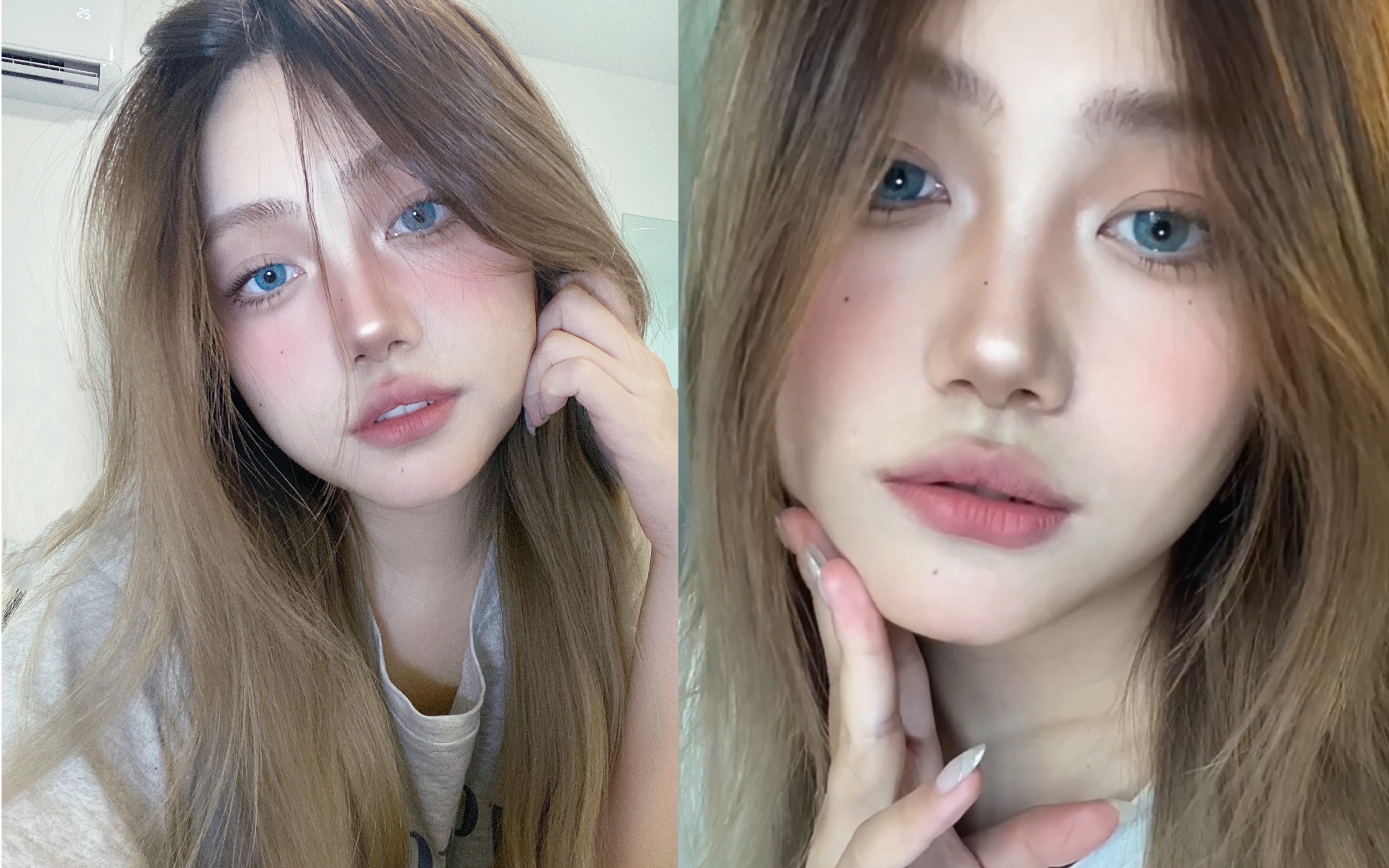 02女大美式蜜桃白开妆99ins感淡颜混血妆容