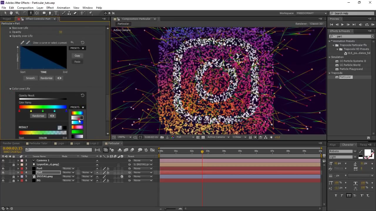 【生肉】ae教程:使用 particular 插件做作粒子飞散logo特效(附工程