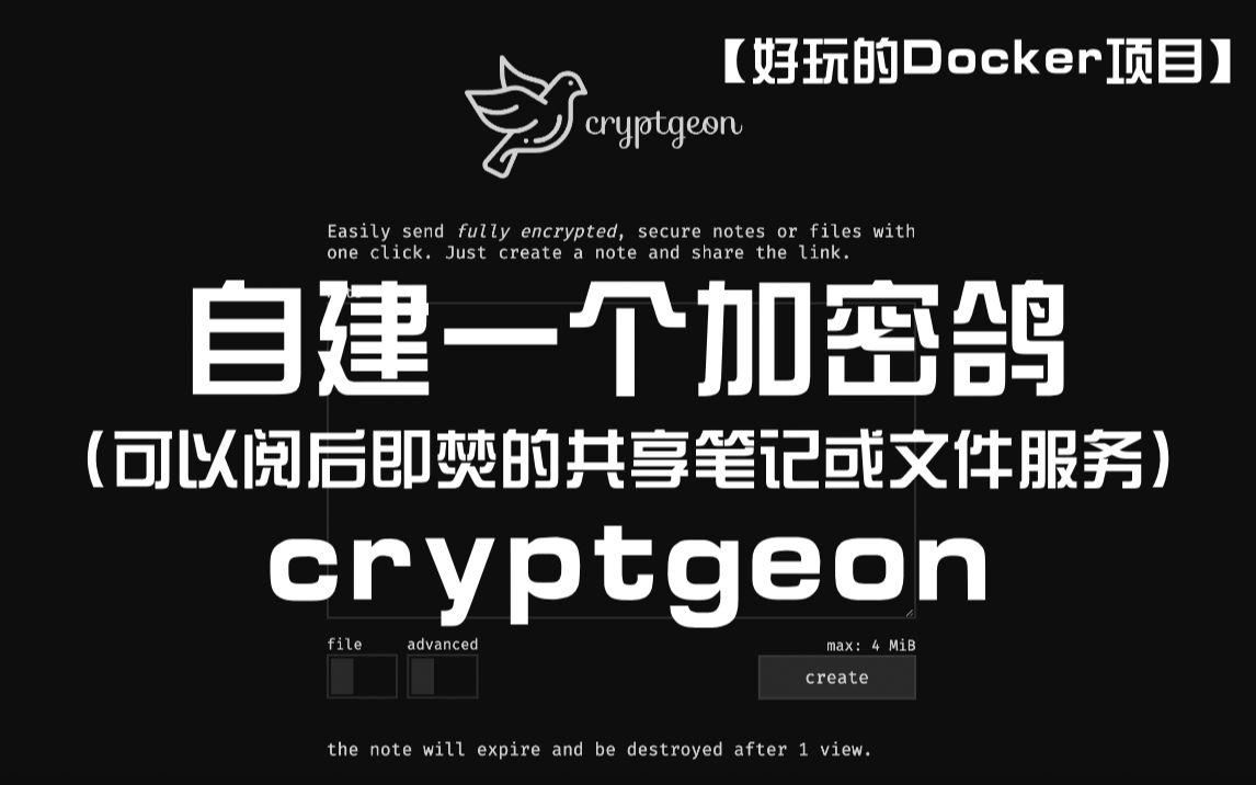 【好玩儿的Docker项目】自建一个加密鸽(可以阅后即焚的共享笔记或文件服务)——cryptgeon哔哩哔哩bilibili