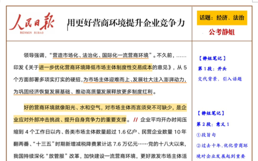 人民日报申论范文|《用更好营商环境提升企业竞争力》,内容很重要!哔哩哔哩bilibili