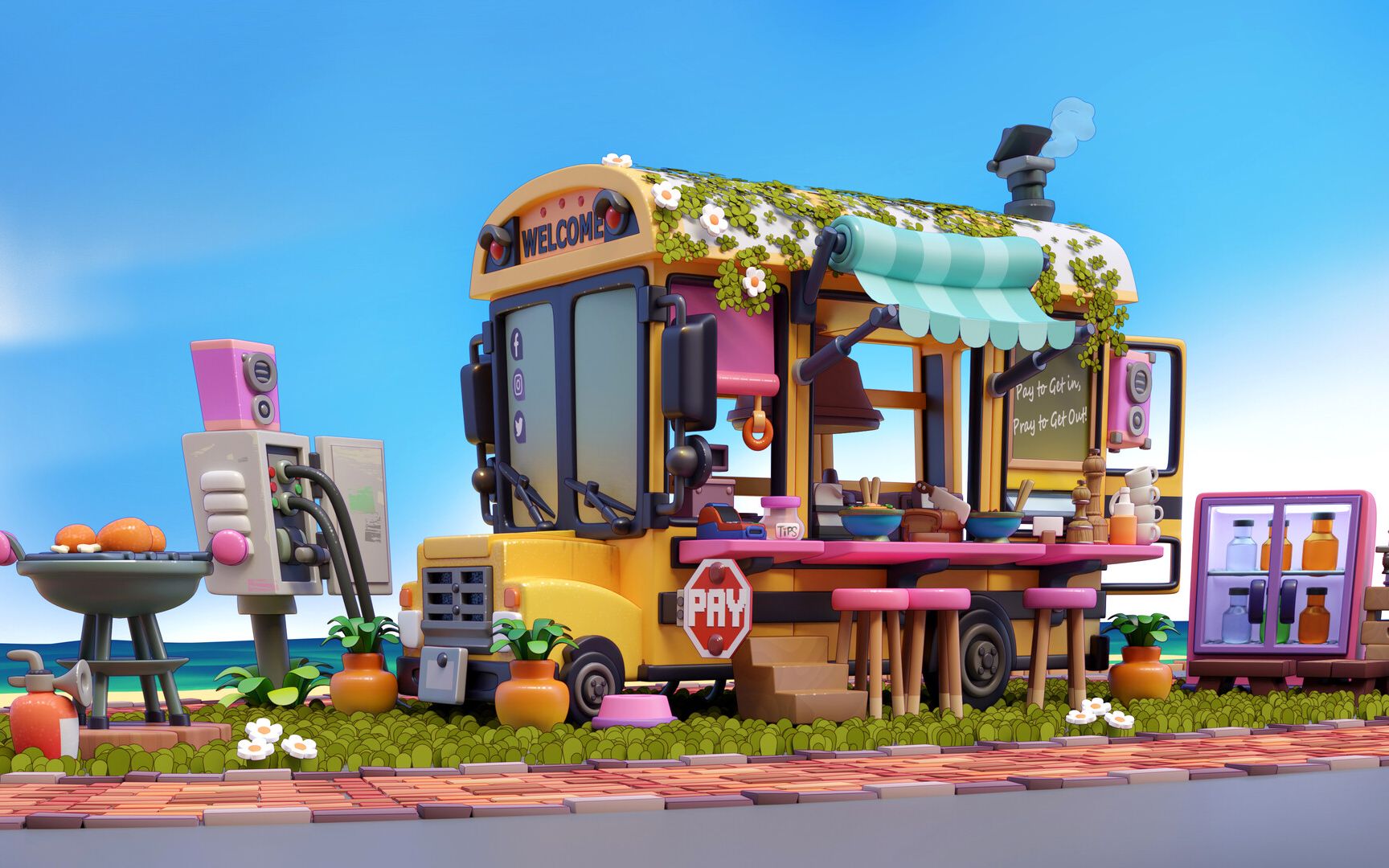 maya场景建模卡通场景甜品车0基础案例建模讲解