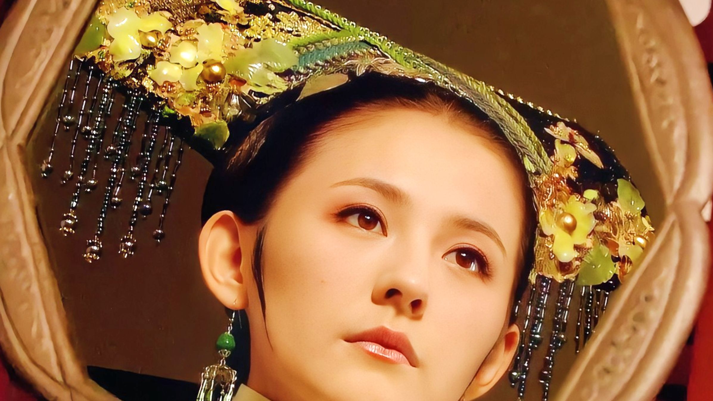 以前没注意过,叶澜依的头饰都是青绿色,很有玉的质感