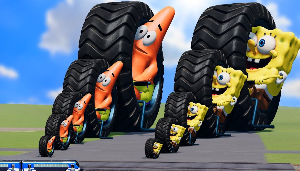 [图]3D玩具车动画启蒙|  Monowheel whith SpongeBob vs Big & Small