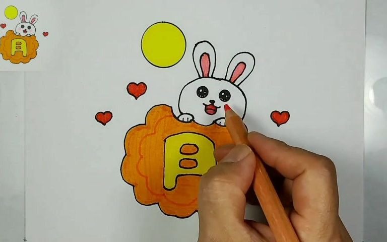 【简笔画】兔子和月饼,每天一幅简笔画(上色)