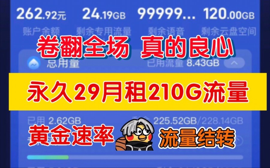 「永久流量卡」超高性价比卷起来!每月29元210g流量,流量结转黄金速率!最强手机流量卡推荐哔哩哔哩bilibili