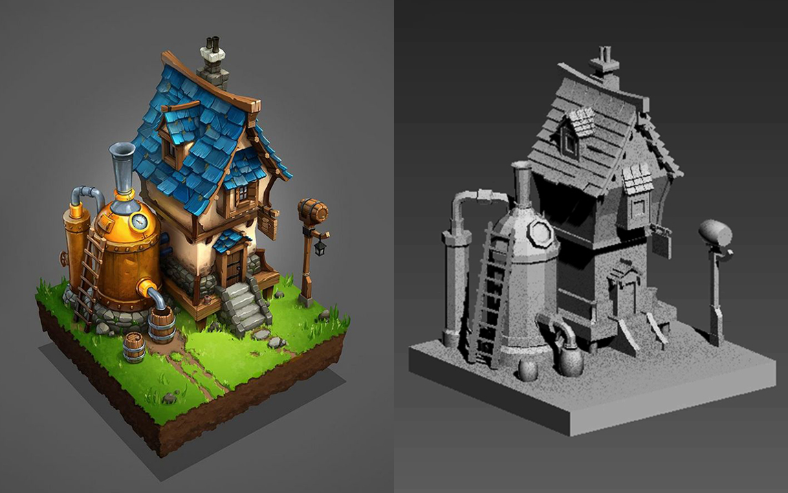 【3dmax】q版场景模型制作,零基础入门场景建模思路讲解