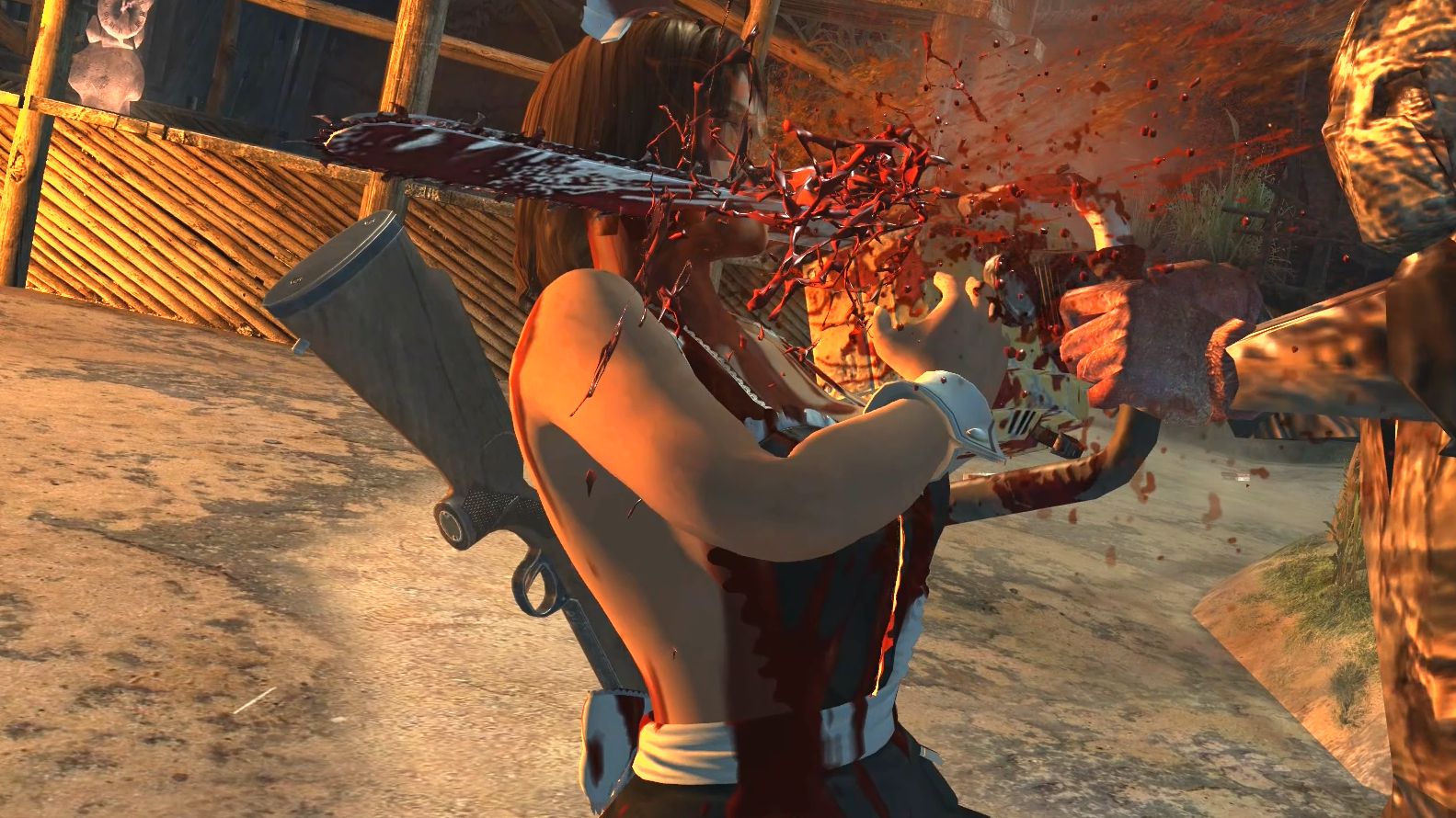 生化危机5谢娃女仆装被电锯劈到 啊啊啊