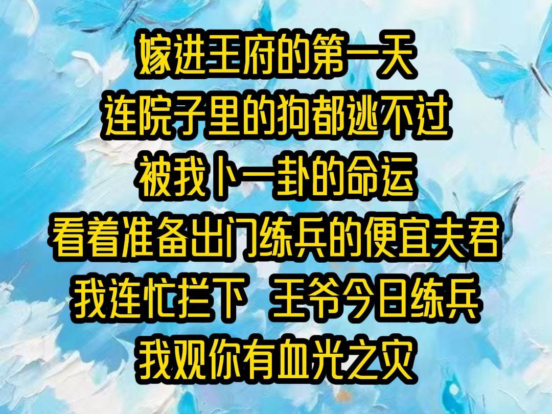 【完结文】嫁进王府的第一天,连院子里的狗都逃不过被我卜一卦的命运,看着准备出门练兵的便宜夫君,我连忙拦下王爷今日练兵我观你有血光之灾哔哩...