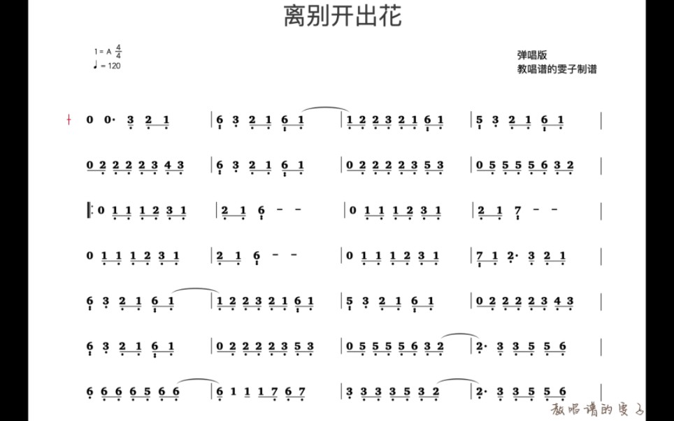 [图]2023爆火歌曲【离别开出花】弹唱版，动态简谱！