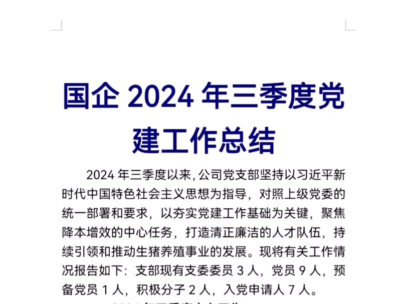 国企2024年三季度党建工作总结哔哩哔哩bilibili