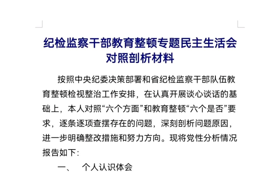 纪检监察干部教育整顿专题民主生活会对照剖析材料哔哩哔哩bilibili