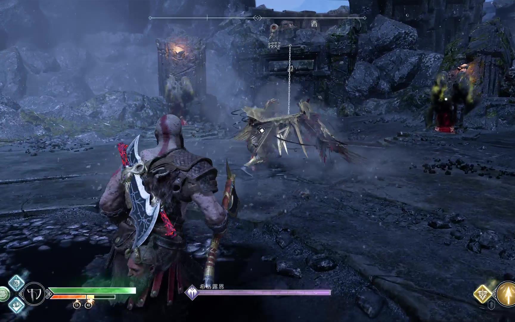 战神4战神难度1级装备闪躲和格挡女武神女王希格露恩招式小技巧演示