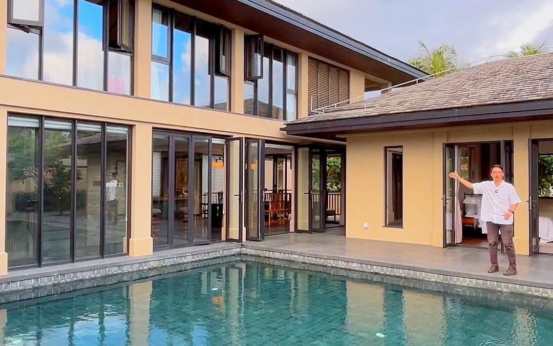 实拍海上的中式合院别墅,313平别墅做出650平空间,父母养老太合适了