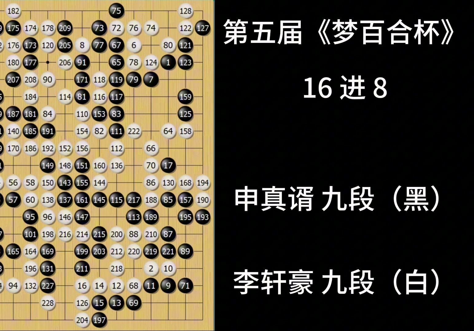 高手棋谱系列:第五届《梦百合杯》16进8 申真谞vs李轩豪