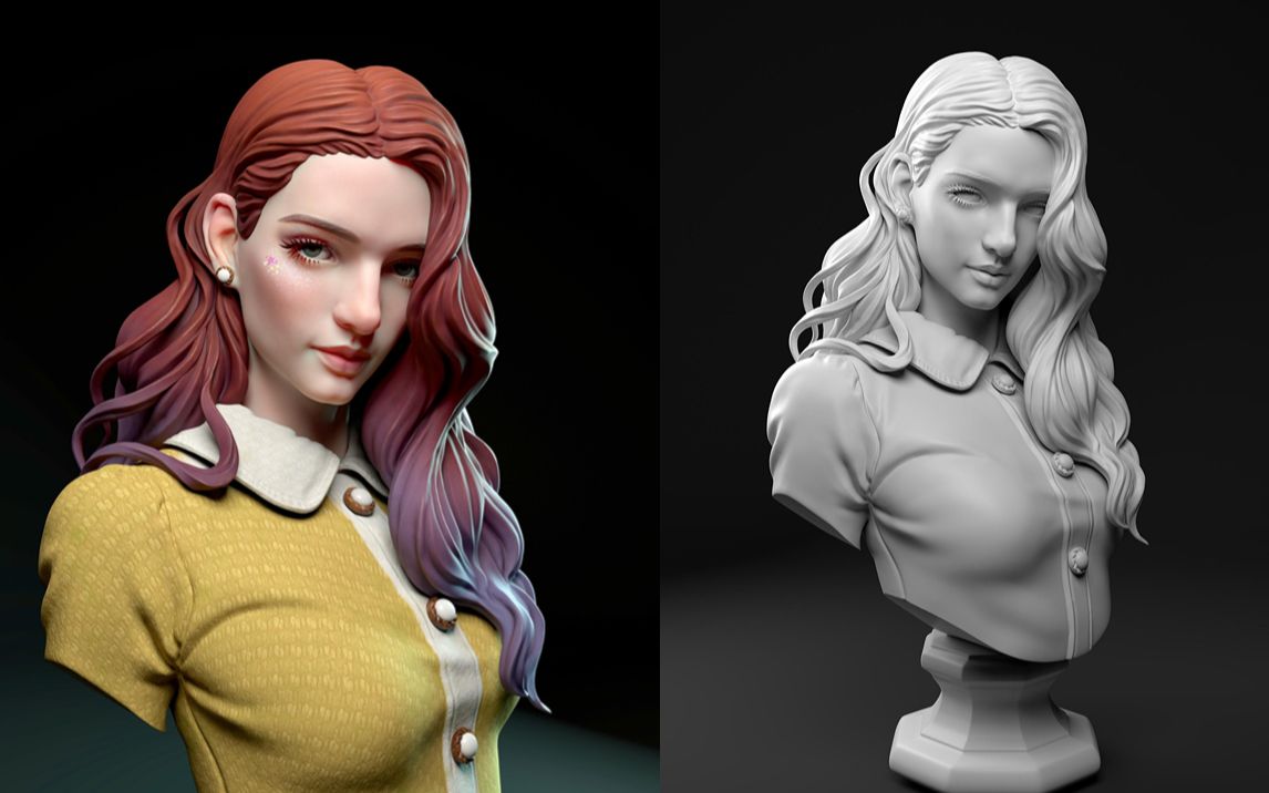 【zbrush雕刻】欧美风女性角色胸像雕刻制作教程,零基础萌新学角色