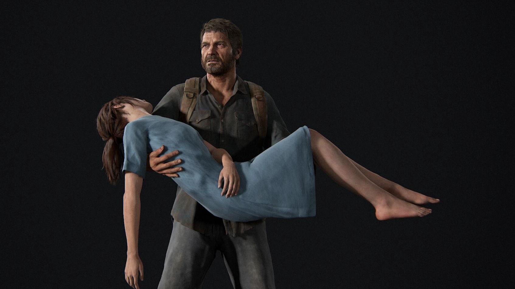 乔尔抱着昏迷的小艾莉模型