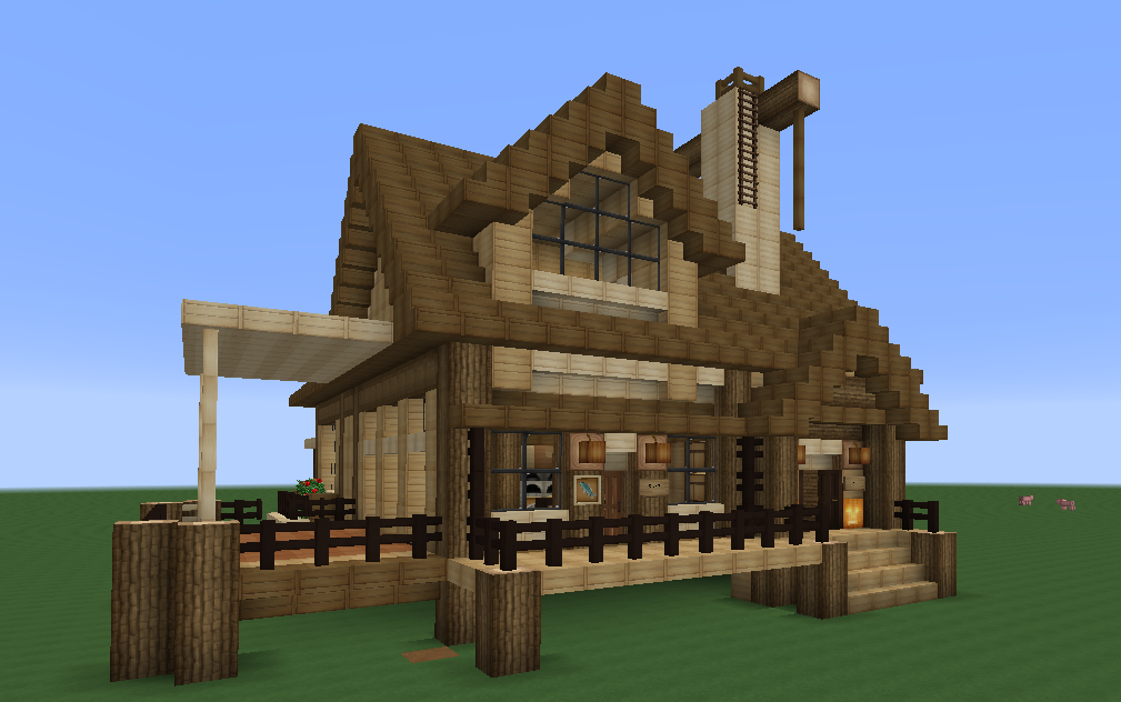 河马老哥我的世界二层放水木屋建筑教学