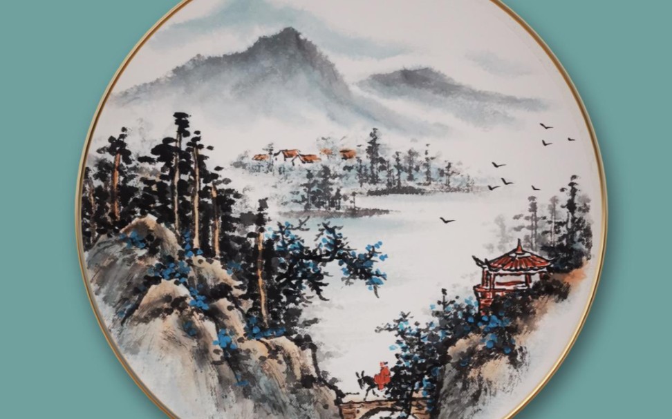 [图]《写意山水画闲旅图上色示范》国画绘画过程教学【杨春梅国画课堂】