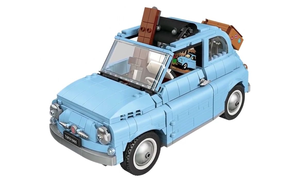 积木搭建:乐高lego,菲亚特500,蓝色微型车