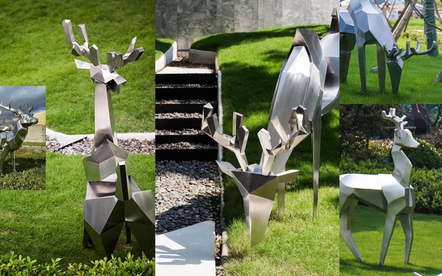 不锈钢鹿雕塑小品异型钣金雕塑小品装置艺术旅游景点网红打开点建模下