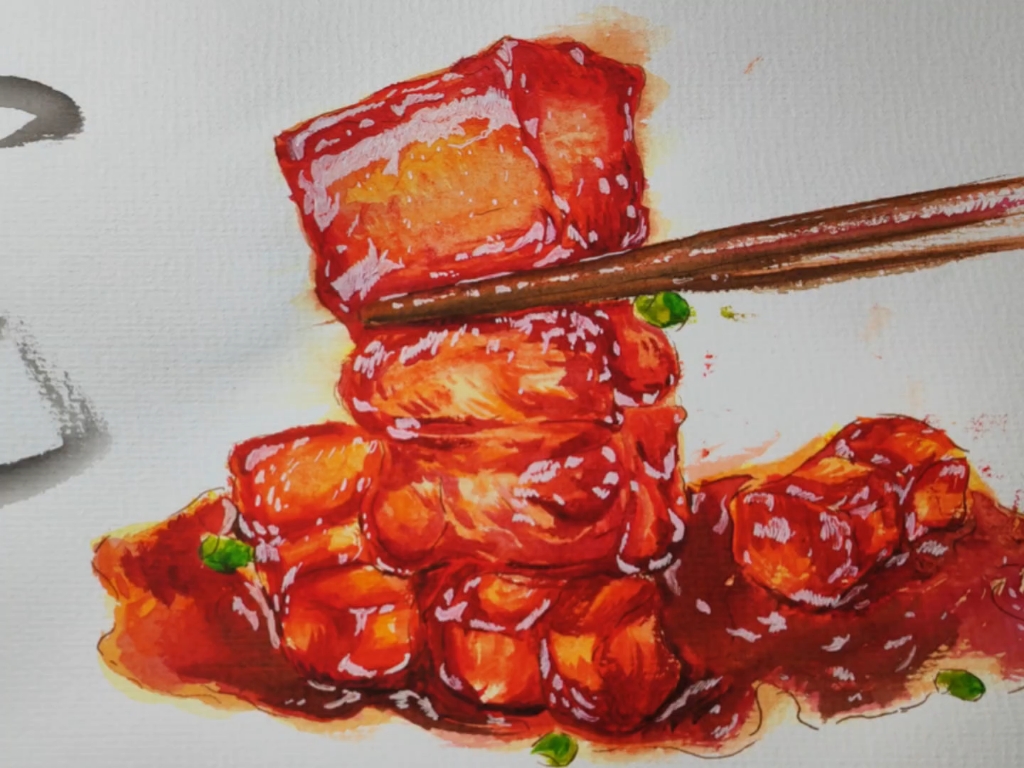 水彩红烧肉