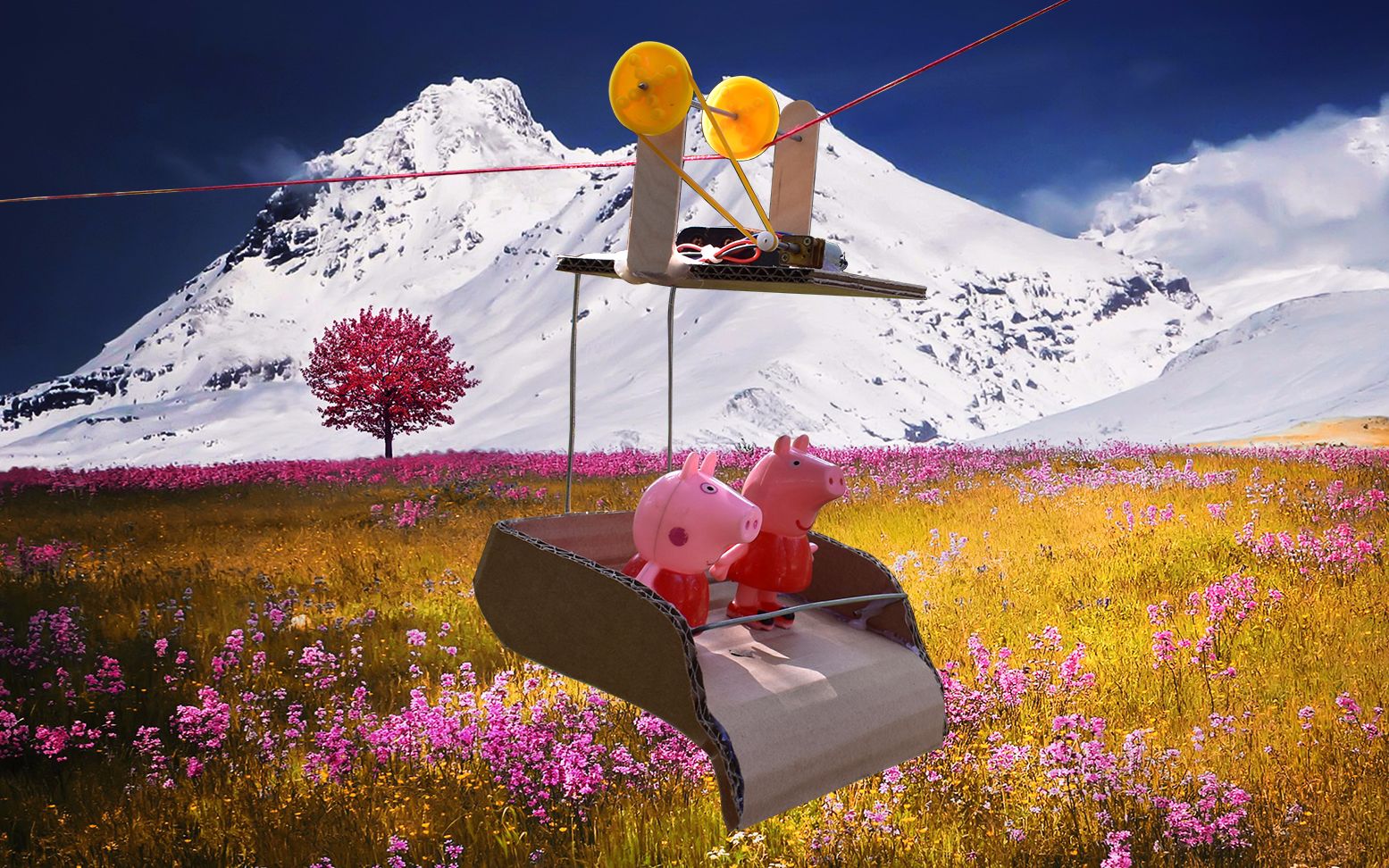 手工达人用纸板制作小猪佩奇缆车,好玩好看还浪漫!