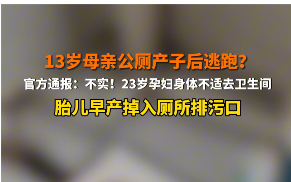 #河南宁陵 13岁女子公厕产子后逃跑? #官方辟谣网传公厕现弃婴母亲13岁 :不实,23岁母亲身体不适去卫生间胎儿早产掉入厕所排污口.哔哩哔哩bilibili