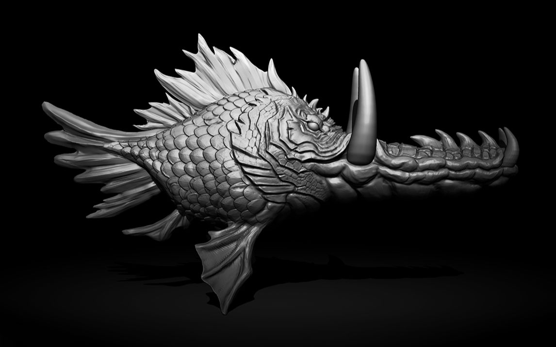 【ZBrush雕刻】生物雕刻“怪物鱼”概念怪物模型制作流程案例哔哩哔哩bilibili