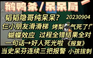 Скачать видео: 【鹅鸭杀】韬韬隐哥纯呆呆？三个小朋友滑滑梯，蝴蝶效应：一句话→好人死光啦，过程全错结果全对，当史呆芬连续三把报警后的隔壁小孩《拔刺复仇》。20230904