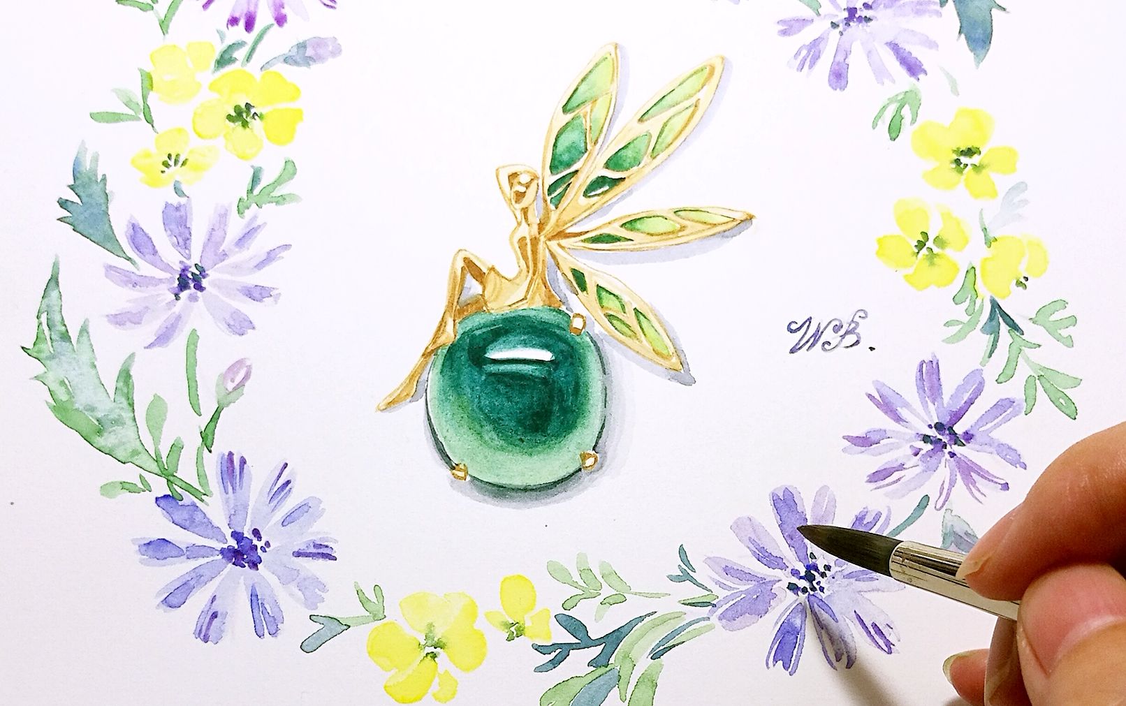 【水彩教程】精灵绿宝石〓〓从起稿到上色的3p〓原速视频无bgm_哔哩